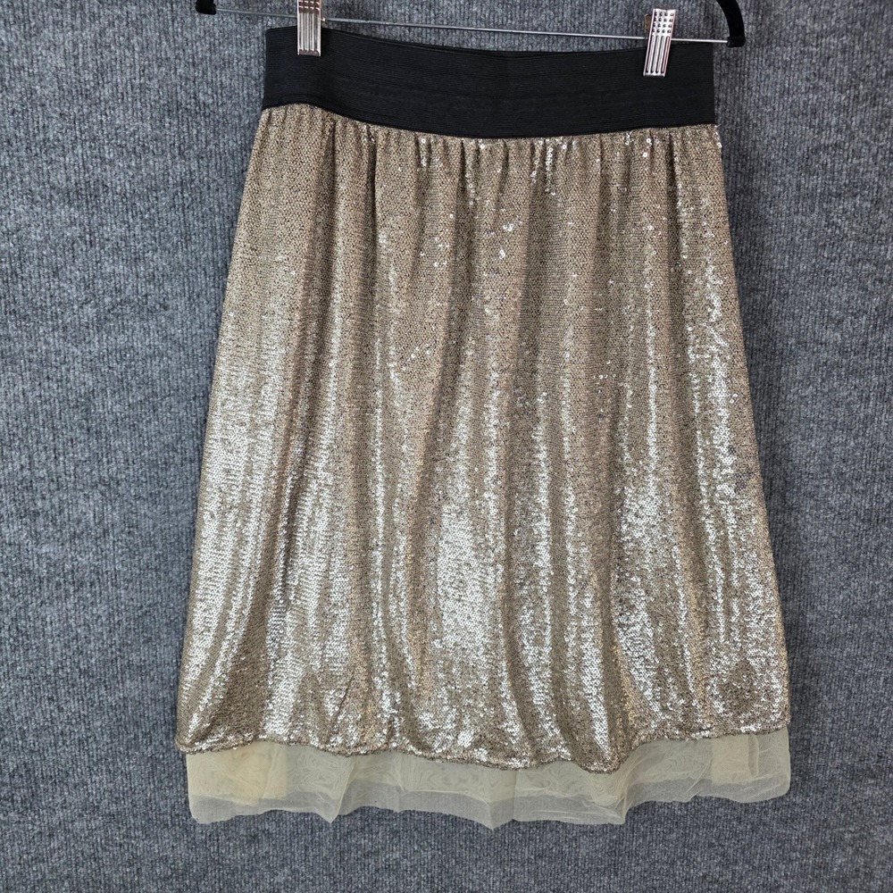 Free People Champagne Gold Sequin Tulle Trim Skirt Womens Medium Sparkly Holiday
